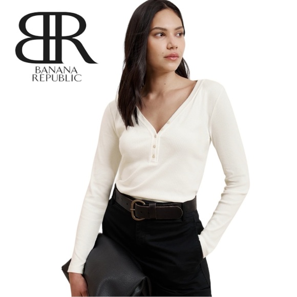 NWT Banana Republic Ribbed Henley Top - Picture 1 of 14